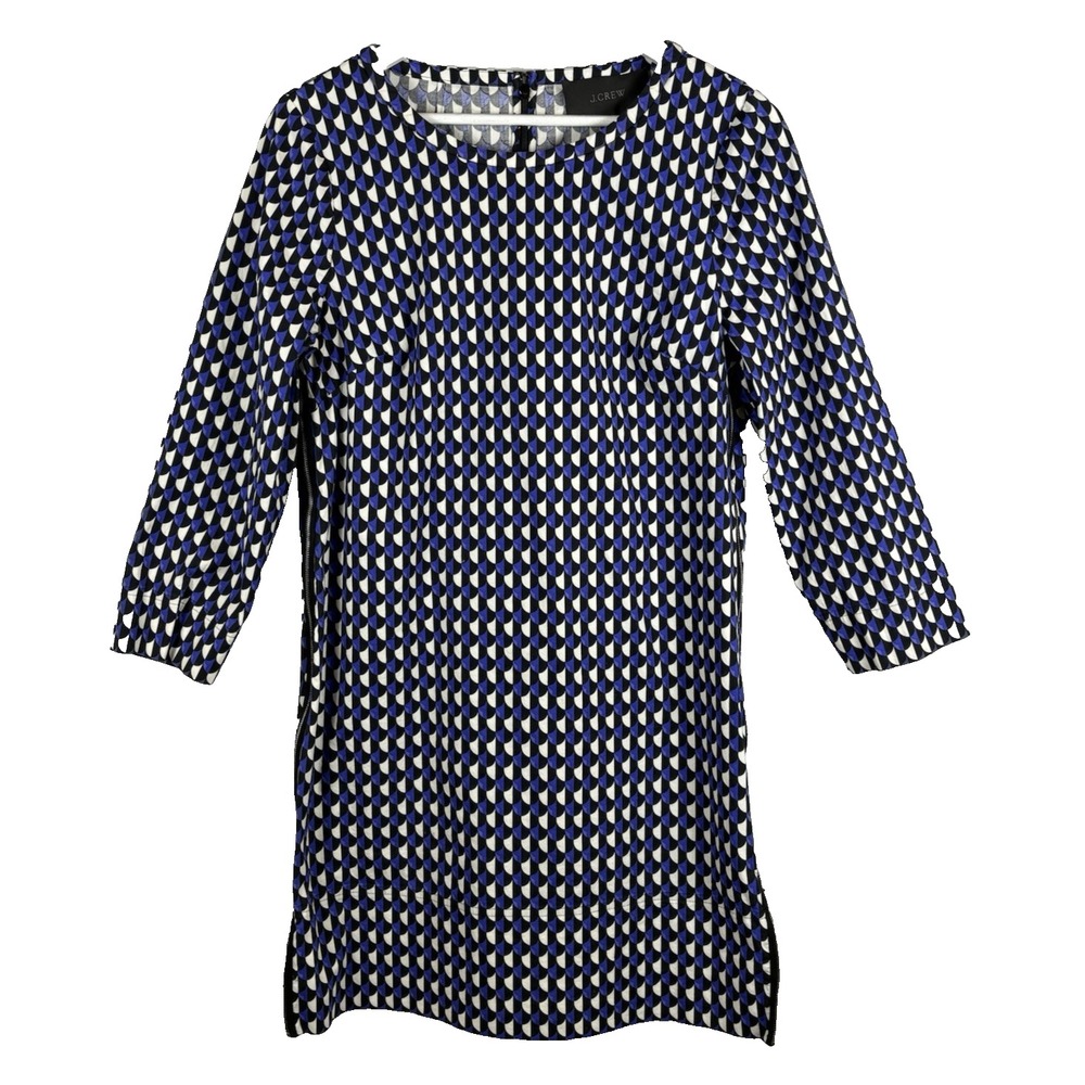 J.Crew Jet Set Geometric Print Shift Dress Size 8 Zip Side Closure 3/4 Sleeve